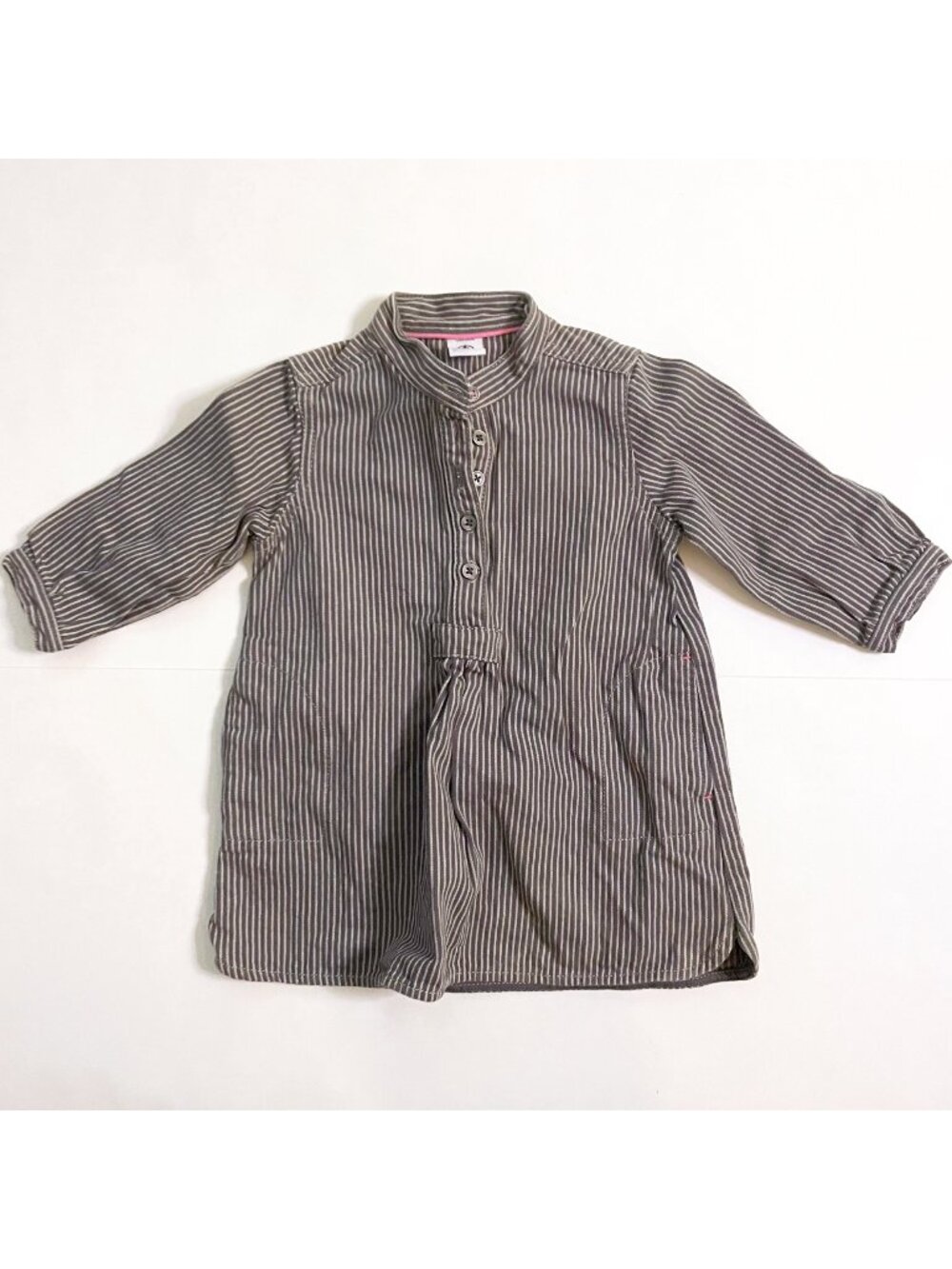 Petit Bateau Grey/White Striped Dress, Size 12 Months